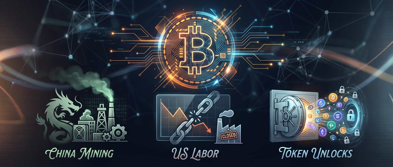 Crypto Markets Face Multiple Pressures: China Mining Resurgence, US Labor Weakness, and December Token Unlocks